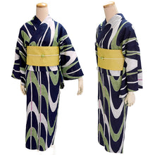 画像をギャラリービューアに読み込む, 浴衣 単品 レディース ネイビー 流水 曲線 綿 からみ織 レース ひでや工房 お仕立て上がり 夏 着物 きもの 和服 和装 ゆかた プレタ おしゃれ モダン カジュアル 夏祭り 花火大会