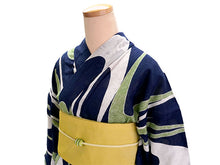 画像をギャラリービューアに読み込む, 浴衣 単品 レディース ネイビー 流水 曲線 綿 からみ織 レース ひでや工房 お仕立て上がり 夏 着物 きもの 和服 和装 ゆかた プレタ おしゃれ モダン カジュアル 夏祭り 花火大会