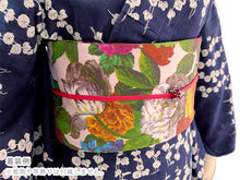 画像をギャラリービューアに読み込む, 半幅帯 ピンク 薔薇 花 長尺 400cm ひでや工房 半巾帯 細帯 仕立て上がり カジュアル おしゃれ モダン 和服 和装 小紋 レディース