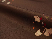 画像をギャラリービューアに読み込む, 洗える着物 小紋 反物 東レシルック フルオーダー仕立て付 ブラウン 銀杏 美しいキモノ掲載 ぴったり自分サイズにお仕立てで着姿きれい 袷も単衣もオールシーズン対応