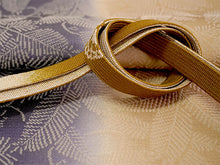 画像をギャラリービューアに読み込む, 絹 帯揚げ帯締めセット フォーマル向き 帯あげ(ベージュ×パープル ぼかし若松柄) 丹後ちりめん 平組 帯〆 (カーキイエロー) 和装小物 レディース