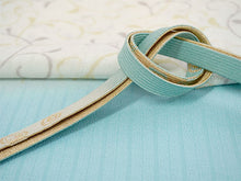 画像をギャラリービューアに読み込む, 正絹 帯揚げ帯締めセット フォーマル向き 帯あげ(ブルー×ブラウン 縞に唐草柄) 平組 帯〆 (水色) 和装小物 レディース
