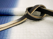 画像をギャラリービューアに読み込む, 正絹 帯揚げ帯締めセット フォーマル向き 帯あげ(ブルー×ホワイト ぼかし格子柄) 平組 帯〆 (墨黒) 和装小物 レディース