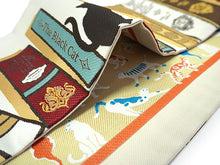 画像をギャラリービューアに読み込む, 半幅帯 リバーシブル nico オフホワイト地 猫の古本屋 長尺 半巾帯 wakka 小袋 おしゃれ 日本製 帯 着物 カジュアル 普段着 モダン