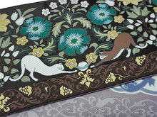 画像をギャラリービューアに読み込む, 半幅帯 リバーシブル nico 黒地 Cats away 長尺 半巾帯 wakka 小袋 おしゃれ 日本製 帯 着物 カジュアル 普段着 猫 花 ネコ モダン