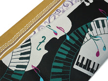 画像をギャラリービューアに読み込む, 半幅帯 リバーシブル nico 黒地 ピアノソナタ 長尺 半巾帯 wakka 小袋 おしゃれ 日本製 帯 着物 カジュアル 普段着 音符 バイオリン モダン