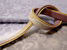 画像をギャラリービューアに読み込む, 正絹 帯揚げ帯締めセット フォーマル向き帯揚げ (薄茶地に青と紫の丸 唐花地紋) 平組 帯〆 (渋赤紫) 和装小物 レディース