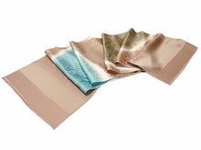 画像をギャラリービューアに読み込む, 正絹 帯揚げ帯締めセット フォーマル向き帯揚げ (茶色地に青と緑の丸 唐花地紋) 平組 帯〆 (黄土色) 和装小物 レディース