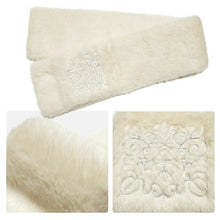 画像をギャラリービューアに読み込む, エコファー刺繍ティペット 全3色 アイボリー グレー モカ 着脱簡単なフェイクファーのマフラー 刺繍入りで首元を華やかに 洗えるポリエステル