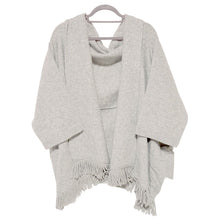 画像をギャラリービューアに読み込む, フリンジショールカーディガン グレー YOUTOWA 着こなし2way!ショール風に道行風に、サッと羽織れる薄手ニットカーディガン