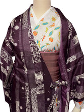 画像をギャラリービューアに読み込む, 雨コート 一部式 道中着衿 パープル さくら 紅葉 縞 XSサイズ すぐに着られる仕立て上がり 持ち運びに便利なポーチ付き 洗えるポリエステル