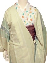 画像をギャラリービューアに読み込む, 雨コート 一部式 道中着衿 グリーン 萌黄 ぼかし 縞 XSサイズ すぐに着られるお仕立て上がり 洗えるポリエステル