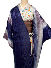 画像をギャラリービューアに読み込む, 雨コート 一部式 道中着衿 ネイビー パープル ぼかし Mサイズ すぐに着られるお仕立て上がり 洗えるポリエステル