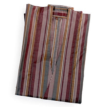 画像をギャラリービューアに読み込む, 雨コート 一部式 道中着衿 ブラウン カーキ 縞 Lサイズ すぐに着られるお仕立て上がり 洗えるポリエステル