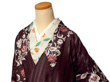 画像をギャラリービューアに読み込む, 雨コート 一部式 道中着衿 ブラウン 牡丹 花 Sサイズ すぐに着られるお仕立て上がり 洗えるポリエステル