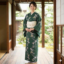 画像をギャラリービューアに読み込む, 洗える着物 袷 小紋 Lサイズ 仕立て上がり テイジン素材 単品 グリーン 木蓮 レディース 品よい縮緬地のお洒落な小紋