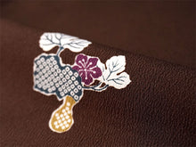 画像をギャラリービューアに読み込む, 洗える着物 袷 小紋 Lサイズ 仕立て上がり テイジン素材 単品 ブラウン 瓢箪 レディース 品よい縮緬地のお洒落な小紋