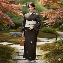 画像をギャラリービューアに読み込む, 洗える着物 袷 小紋 Lサイズ 仕立て上がり テイジン素材 単品 ブラウン 瓢箪 レディース 品よい縮緬地のお洒落な小紋