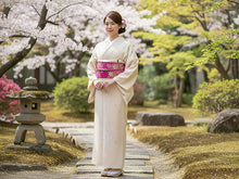 画像をギャラリービューアに読み込む, 洗える着物 袷 小紋 Lサイズ 仕立て上がり テイジン素材 単品 ベージュ 双葉 葵 レディース 品よい縮緬地のお洒落な小紋