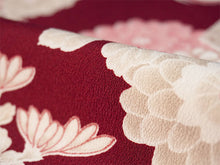 画像をギャラリービューアに読み込む, 洗える着物 袷 小紋 Lサイズ 仕立て上がり 単品 ワインレッド 菊 レディース 品よい縮緬地のお洒落な小紋