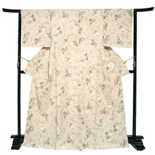 画像をギャラリービューアに読み込む, 洗える着物 袷 小紋 Lサイズ 仕立て上がり 単品 アイボリー 更紗 花 レディース 品よい縮緬地のお洒落な小紋