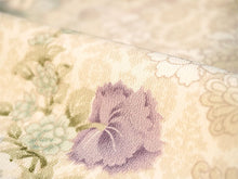 画像をギャラリービューアに読み込む, 洗える着物 袷 小紋 Lサイズ 仕立て上がり 単品 アイボリー 更紗 花 レディース 品よい縮緬地のお洒落な小紋