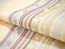 画像をギャラリービューアに読み込む, 絹 西陣織 九寸名古屋帯 単品 仕立て付き 薄イエロー 縞 更紗 全通柄 レディース 普段着や気軽なパーティーに