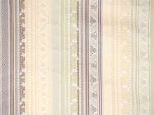 画像をギャラリービューアに読み込む, 絹 西陣織 九寸名古屋帯 単品 仕立て付き 薄イエロー 縞 更紗 全通柄 レディース 普段着や気軽なパーティーに