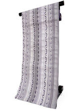 画像をギャラリービューアに読み込む, 絹 西陣織 九寸名古屋帯 単品 仕立て付き パープル グレー 縞 更紗 全通柄 レディース 普段着や気軽なパーティーに