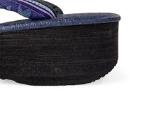 画像をギャラリービューアに読み込む, カレンブロッソ 草履 単品 Lサイズ ネイビー 台 博多織 ネイビー 更紗 縞 鼻緒 レディース 歩きやすくてオシャレ 愛好者の多い菱屋カフェ草履