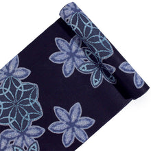 画像をギャラリービューアに読み込む, 浴衣 反物 知多木綿 お仕立て付き ネイビー 花 七宝 手染め 日本製 自分サイズにお誂え