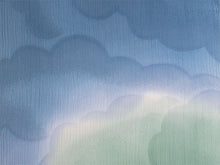 画像をギャラリービューアに読み込む, 帯揚げ帯締めセット 正絹 カジュアル向き 丸組 ブルー地ぼかし雲地紋 楊柳おびあげ×オフホワイトおびじめ レディース