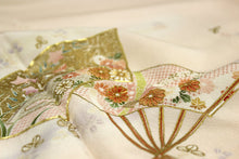 画像をギャラリービューアに読み込む, 訪問着 仕立て上がり 正絹 フリー サイズ 淡いピンククリーム地扇と萩模様 正絹訪問着 結婚式 七五三 など フォーマル 礼装 和装 和服 着物 女性用 レディースファッション きもの 送料無料 stオラ