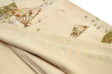 画像をギャラリービューアに読み込む, 訪問着 仕立て上がり 正絹 フリー サイズ 淡いピンククリーム地扇と萩模様 正絹訪問着 結婚式 七五三 など フォーマル 礼装 和装 和服 着物 女性用 レディースファッション きもの 送料無料 stオラ