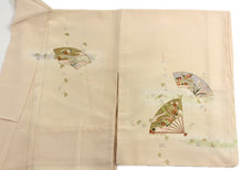 画像をギャラリービューアに読み込む, 訪問着 仕立て上がり 正絹 フリー サイズ 淡いピンククリーム地扇と萩模様 正絹訪問着 結婚式 七五三 など フォーマル 礼装 和装 和服 着物 女性用 レディースファッション きもの 送料無料 stオラ