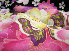 画像をギャラリービューアに読み込む, 振袖 セット正絹 新品 着物と袋帯の2点セット 黒地小花と蝶の着物と白地牡丹の帯【ntくわ】