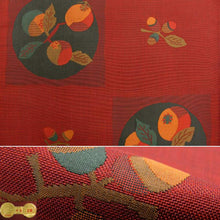 画像をギャラリービューアに読み込む, 袋帯 お仕立て付 えんじ地 花実柄格子 紹 古今絵巻【HZ】