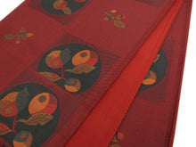 画像をギャラリービューアに読み込む, 袋帯 お仕立て付 えんじ地 花実柄格子 紹 古今絵巻【HZ】