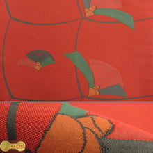 画像をギャラリービューアに読み込む, 袋帯 お仕立て付 えんじ赤地 モダン椿格草紙 紹 古今絵巻【HZ】