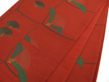 画像をギャラリービューアに読み込む, 袋帯 お仕立て付 えんじ赤地 モダン椿格草紙 紹 古今絵巻【HZ】