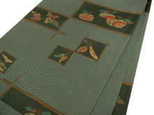 画像をギャラリービューアに読み込む, 袋帯 お仕立て付 渋モスグリーン地 可愛い野菜柄【HZ】