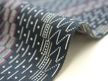 画像をギャラリービューアに読み込む, 【小紋 正絹 反物】着物 反物のみ 丹後ちりめん 東京染 濃紺色地幾何学山型縞柄【送料無料】【hzおと】