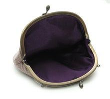 画像をギャラリービューアに読み込む, 【がま口バッグ 正絹紬 チェーン付き ピンクグレー色格子柄 5寸サイズ】 日本製 ガマ口バック シンプル がま口ポーチ カバン 鞄