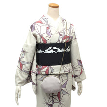 画像をギャラリービューアに読み込む, 【がま口バッグ 正絹紬 チェーン付き ピンクグレー色格子柄 5寸サイズ】 日本製 ガマ口バック シンプル がま口ポーチ カバン 鞄