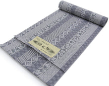 画像をギャラリービューアに読み込む, 洗える着物 夏着物 小紋 反物 東レ 夏用 紗 フルオーダー 仕立て付 ブルーグレー色七宝幾何学市松ストライプ柄 kbくに 女性 レディース 送料無料 着物