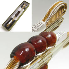 画像をギャラリービューアに読み込む, 五嶋紐 正絹三分紐 琉球ガラス 帯留 2点セット 茶 ブラウン 無形文化財 お洒落 三分紐 帯締め 絹 帯留め 和装小物 和装 和服 レディース 女性 着物 浴衣 omおと