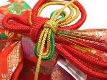 画像をギャラリービューアに読み込む, 【七五三 着物 三歳 小寸 結び帯 作り帯】朱赤地桜と熨斗柄 三才 3才 3歳 女の子 きもの 和装 帯 SDGs