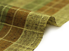 画像をギャラリービューアに読み込む, 紬反物 着物 正絹ブラウン地グリーン系チェック柄 反物のみ つむぎ 【送料無料】