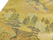 画像をギャラリービューアに読み込む, 袋帯 西陣織 フォーマル 正絹 ゴールド地 近江八景 本金箔 西陣あさぎ謹製 送料無料 名品 礼装 礼装用 着物 帯 和装 和服 女性 レディース 未使用