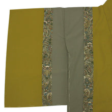 画像をギャラリービューアに読み込む, 【正絹訪問着 未仕立て 仮絵羽 渋からし・グレーストライプ更紗模様】 新品 色 販売 購入 礼装 既婚 パーティ 洒落【hzフワ】【送料無料】